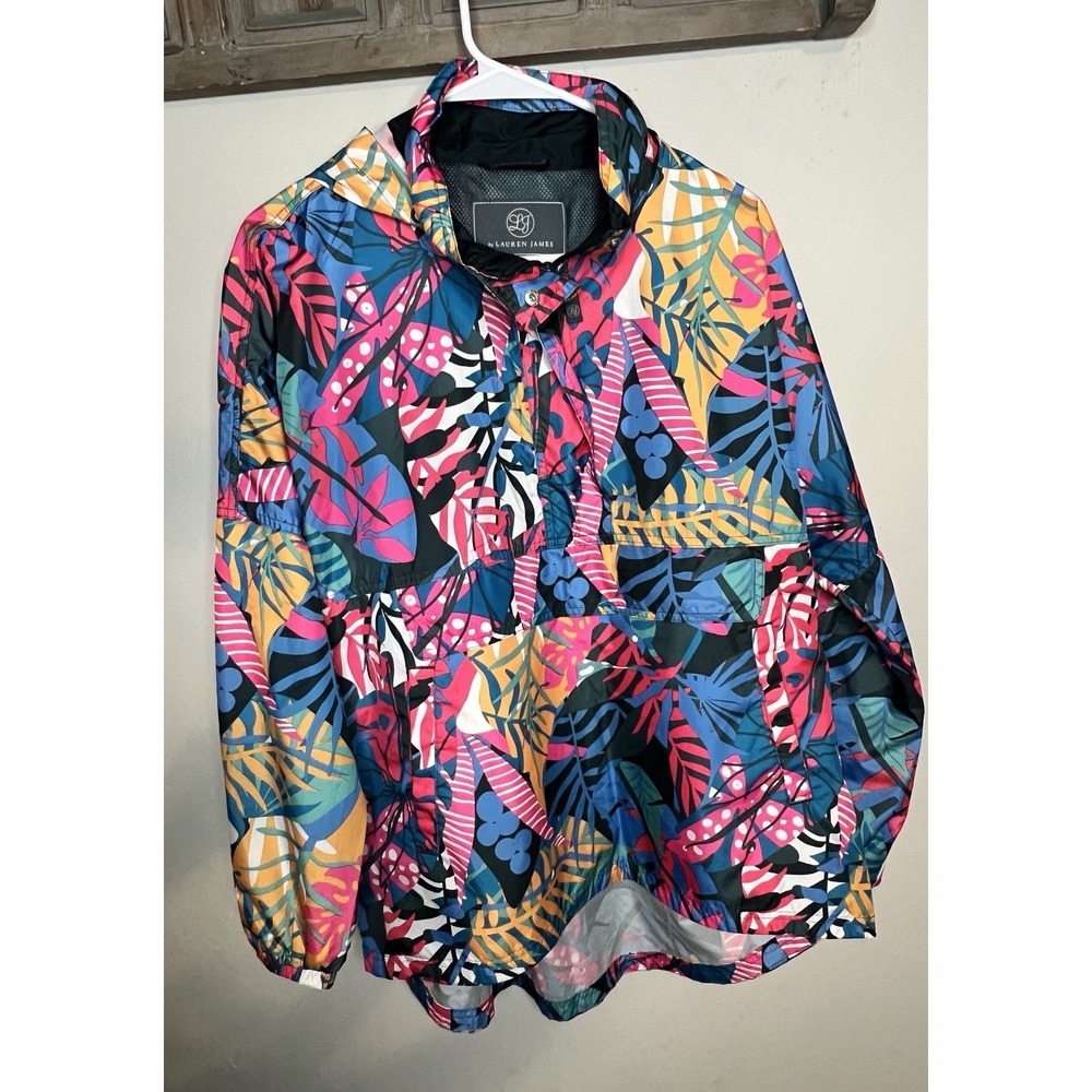 Y2K Tropical‎ Windbreaker Pullover Jacket Colorful Festival Coastal Rain  M
